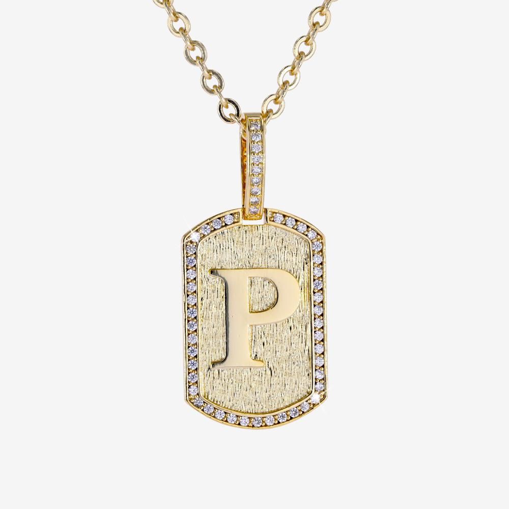 Mens Iced Tag Pendant & Chain Initial P