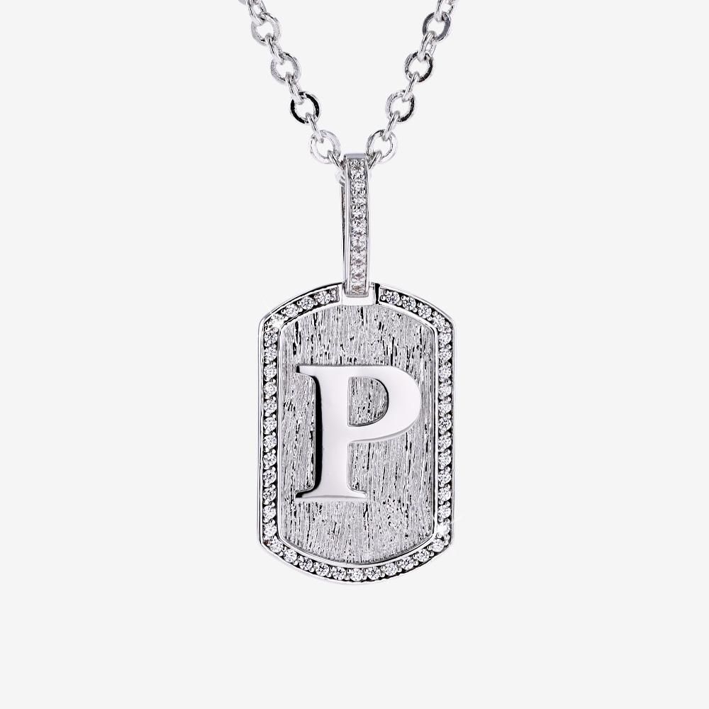 Mens Iced P Initial Tag Pendant & Chain