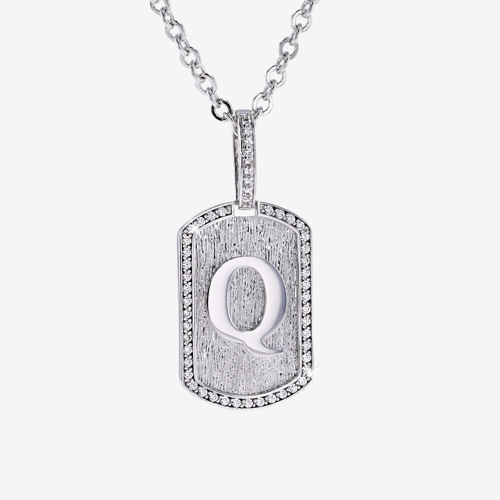Mens Iced Q Initial Tag Pendant & Chain