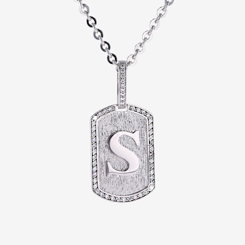 Mens Iced S Initial Tag Pendant & Chain