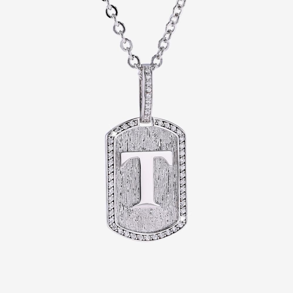 Mens Iced T Initial Tag Pendant & Chain