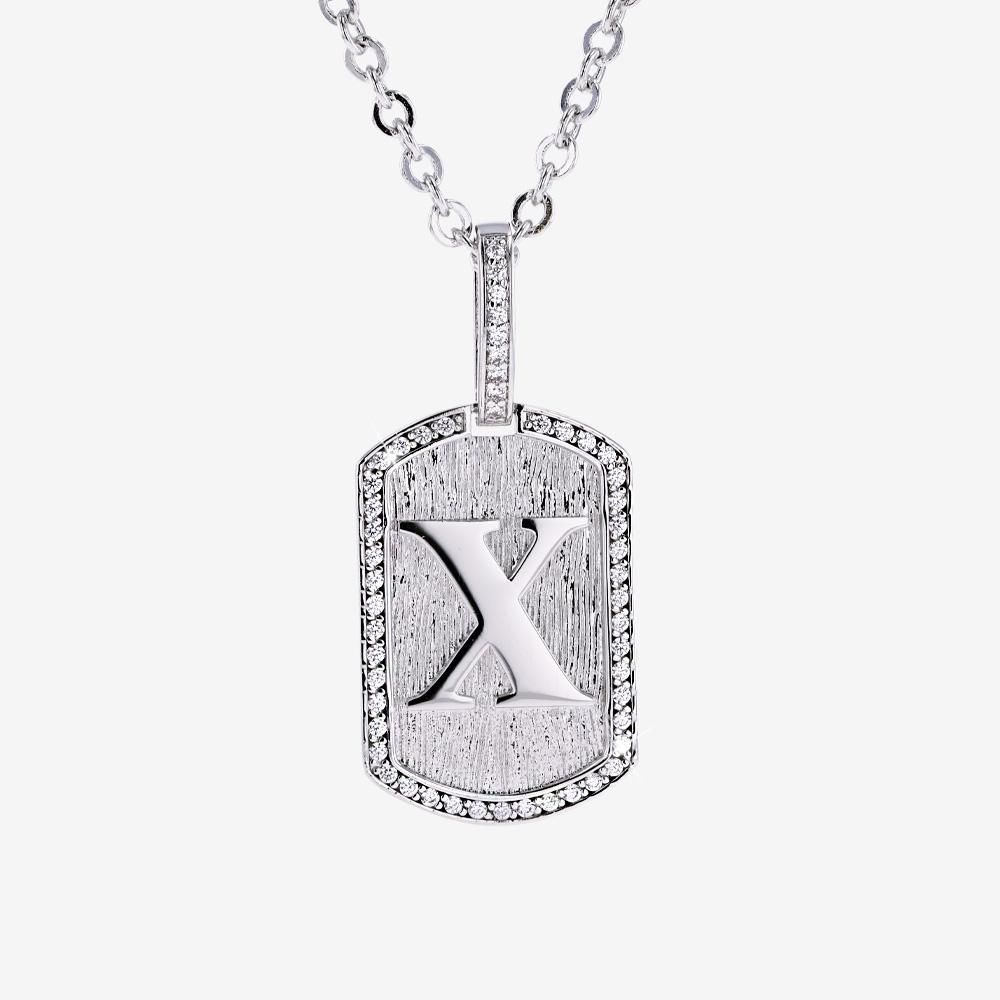 Mens Iced X Initial Tag Pendant & Chain