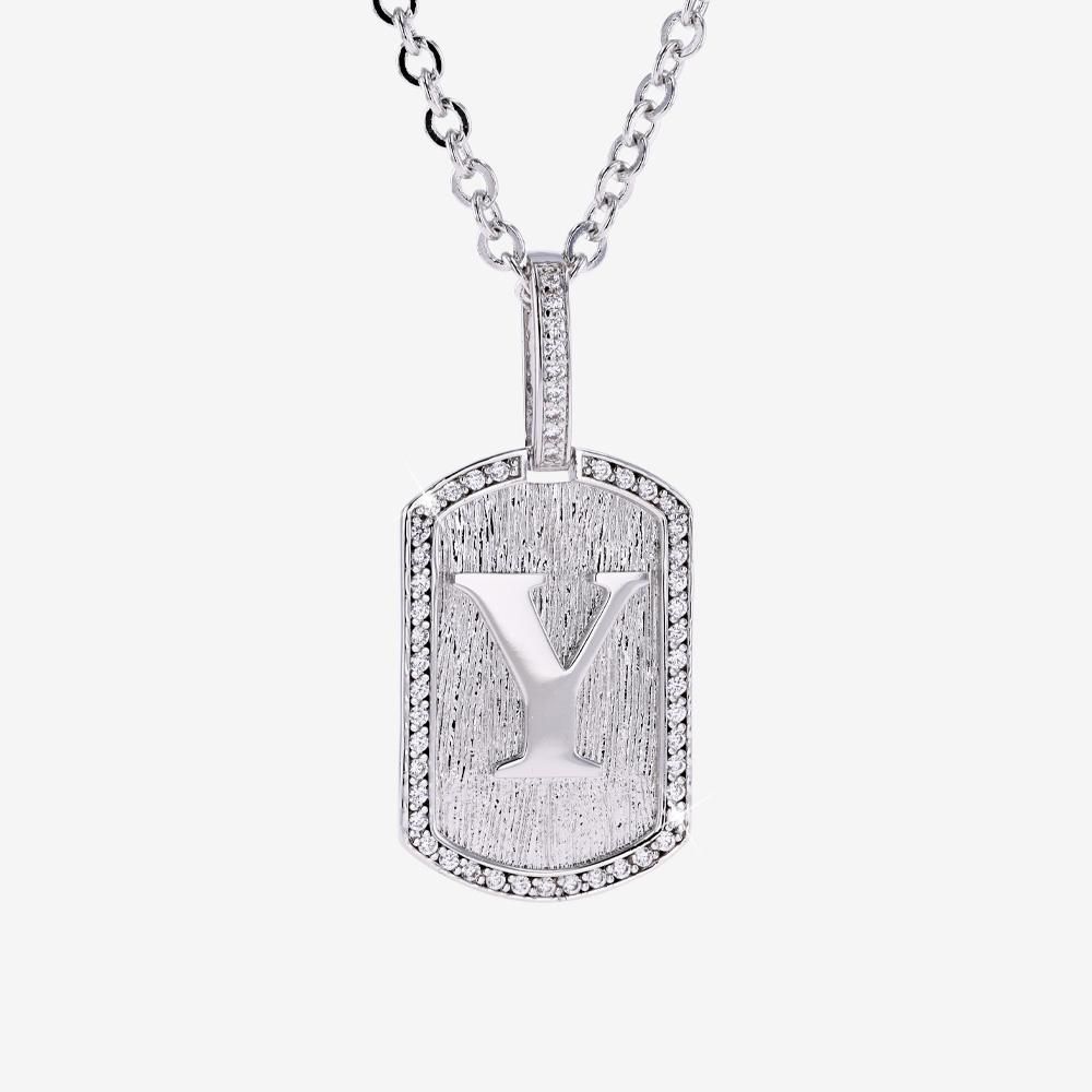 Mens Iced Y Initial Tag Pendant & Chain