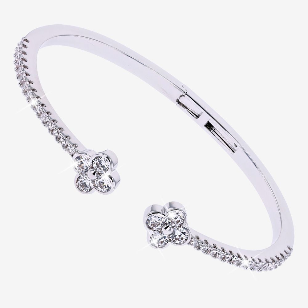 DiamonFlash® 4 Leaf Clover Bangle, Hinged