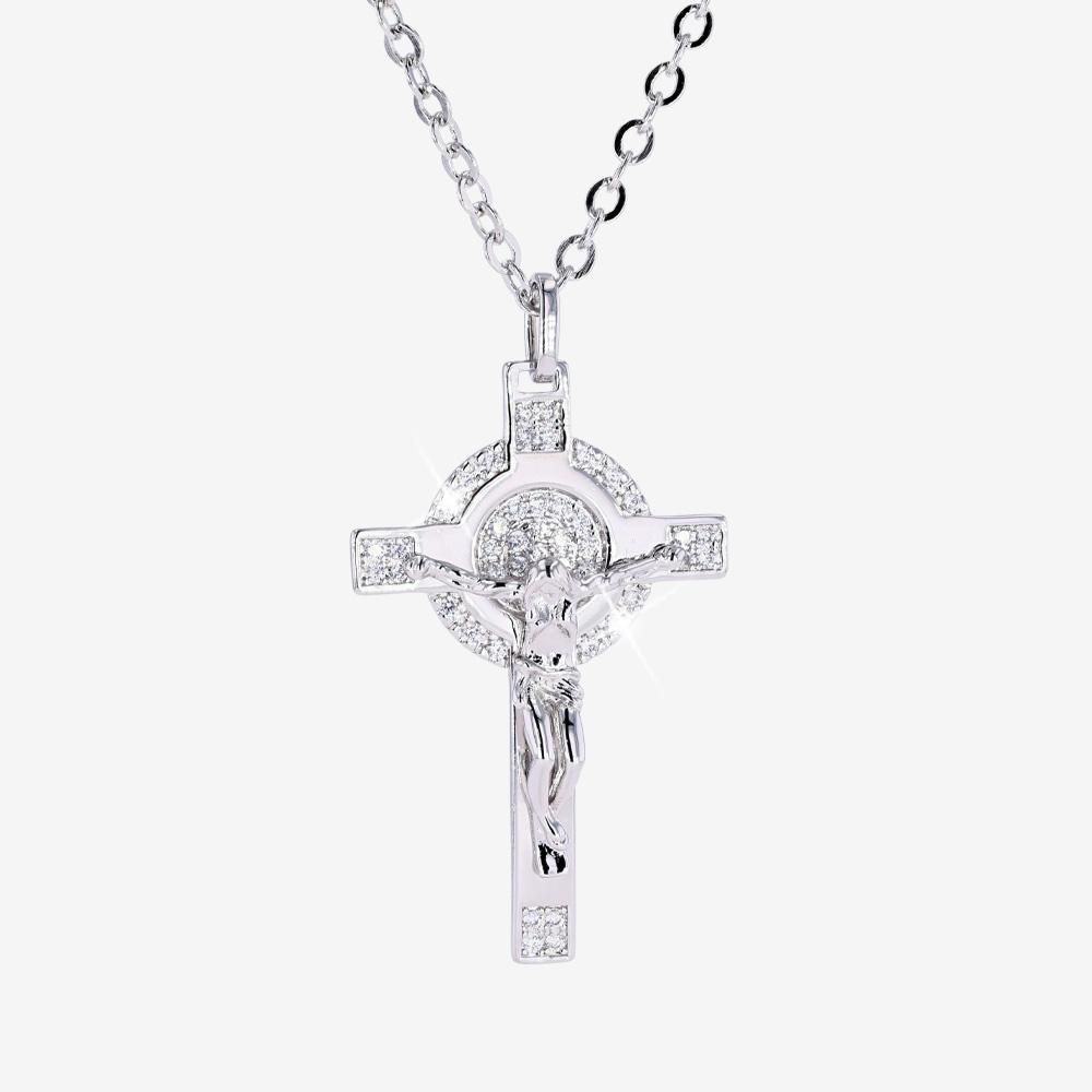 Platinum Tone Crucifix And Chain