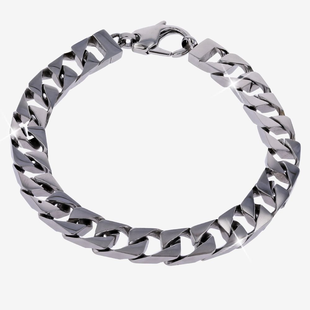 Mens Solid Curb Link Bracelet, Square