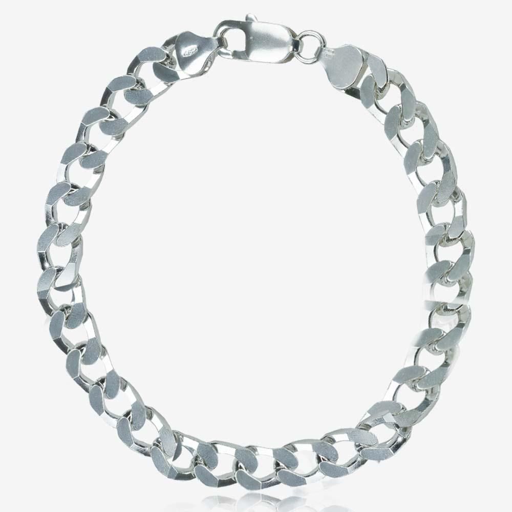 Silver Solid Square Curb Link Mens Bracelet