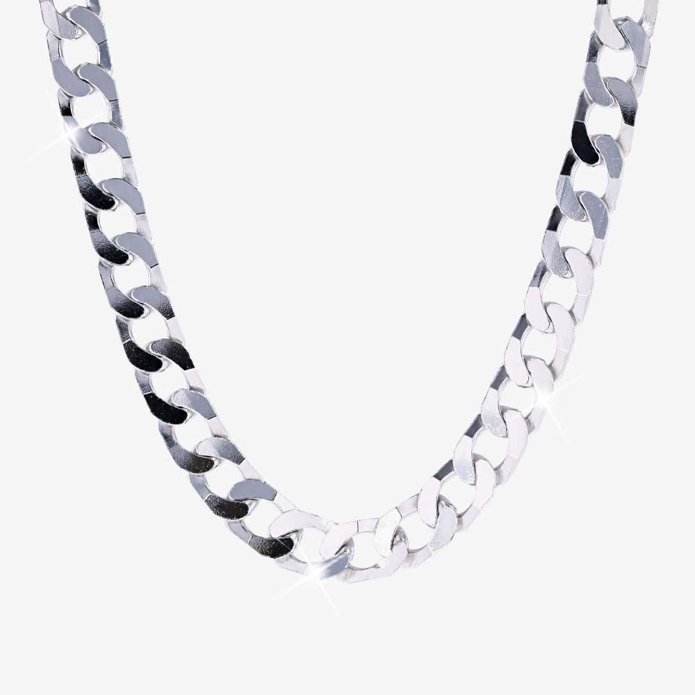 Mens Silver 20" Solid Curb Chain, Platinum Finish