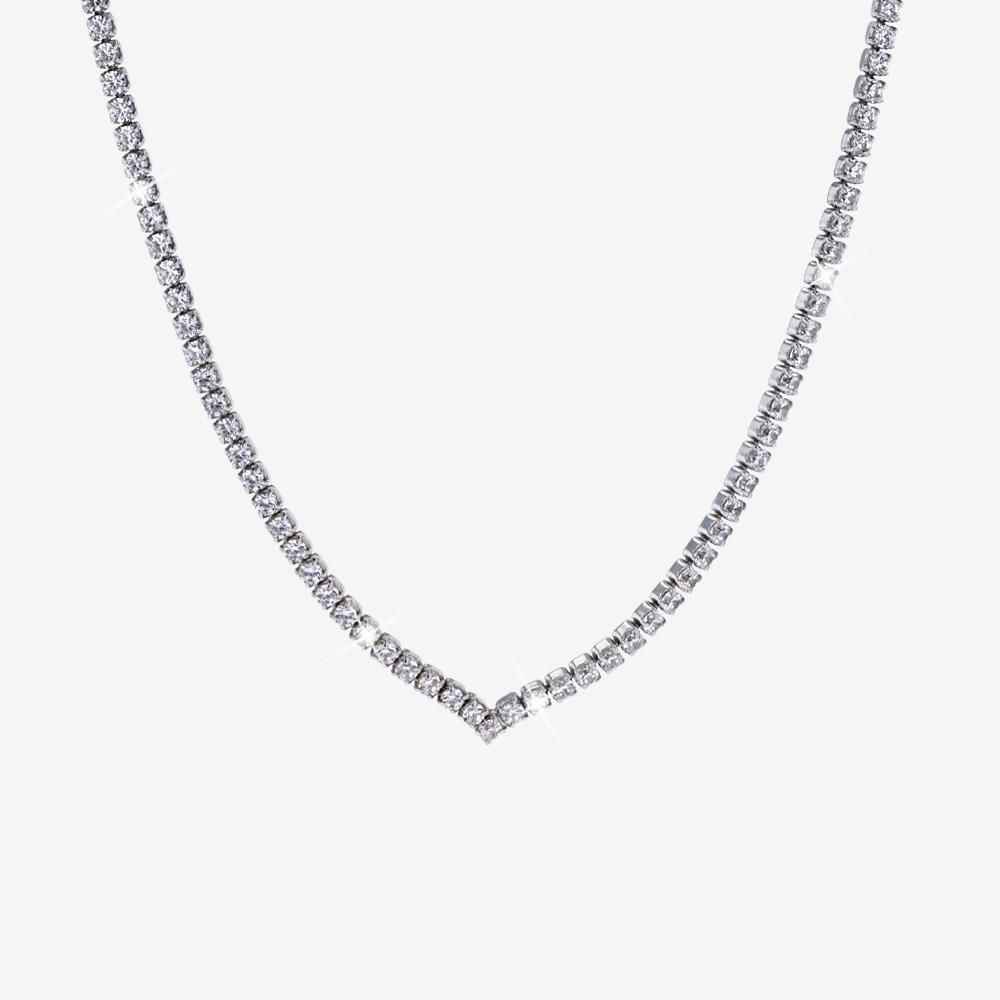 Sterling Silver Tennis V Necklace