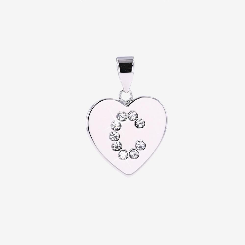 Sterling Silver C Initial Heart Pendant