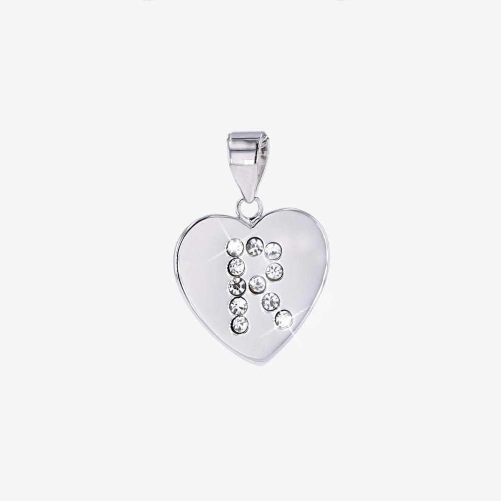 Sterling Silver R Initial Heart Pendant
