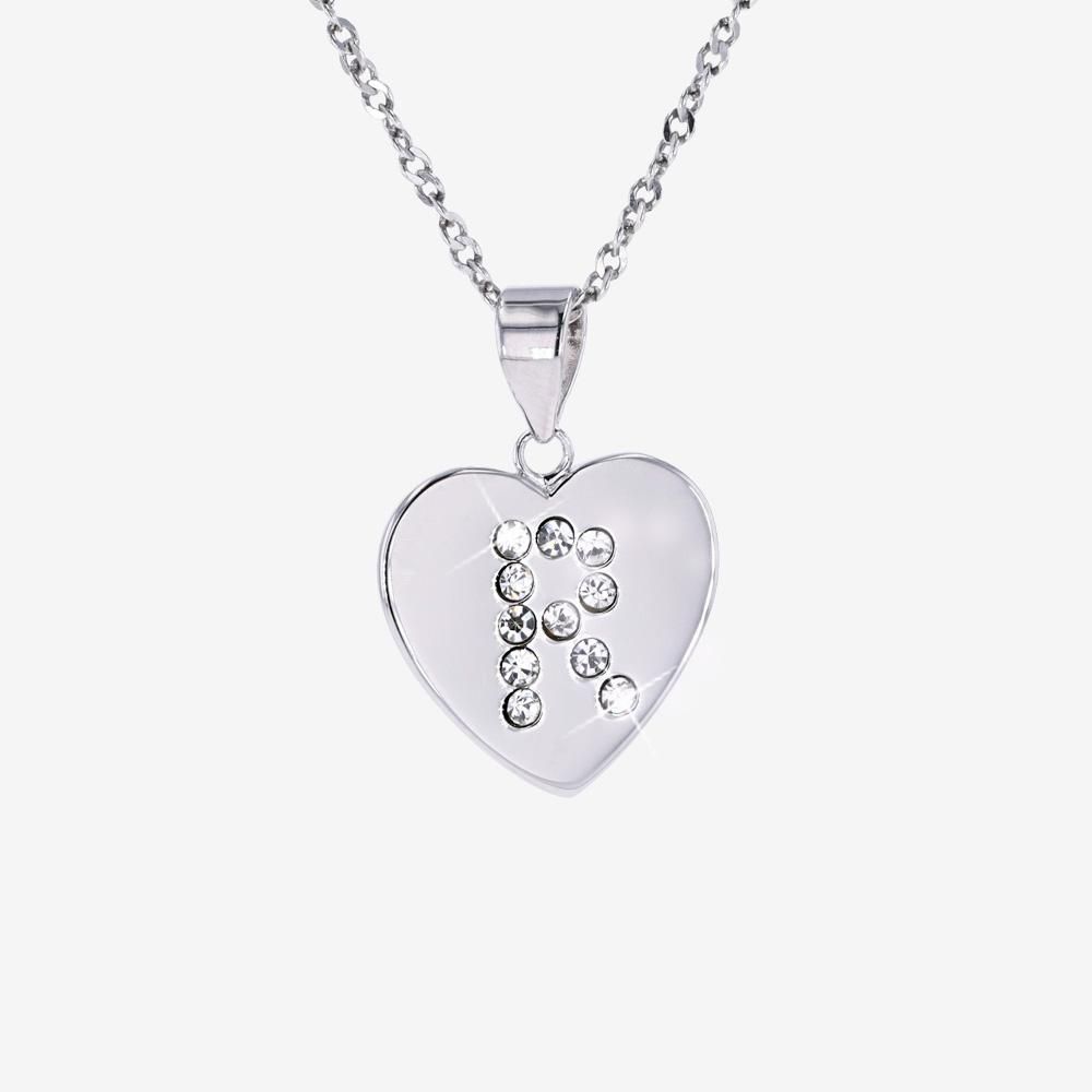 Sterling Silver R Initial Heart Necklace