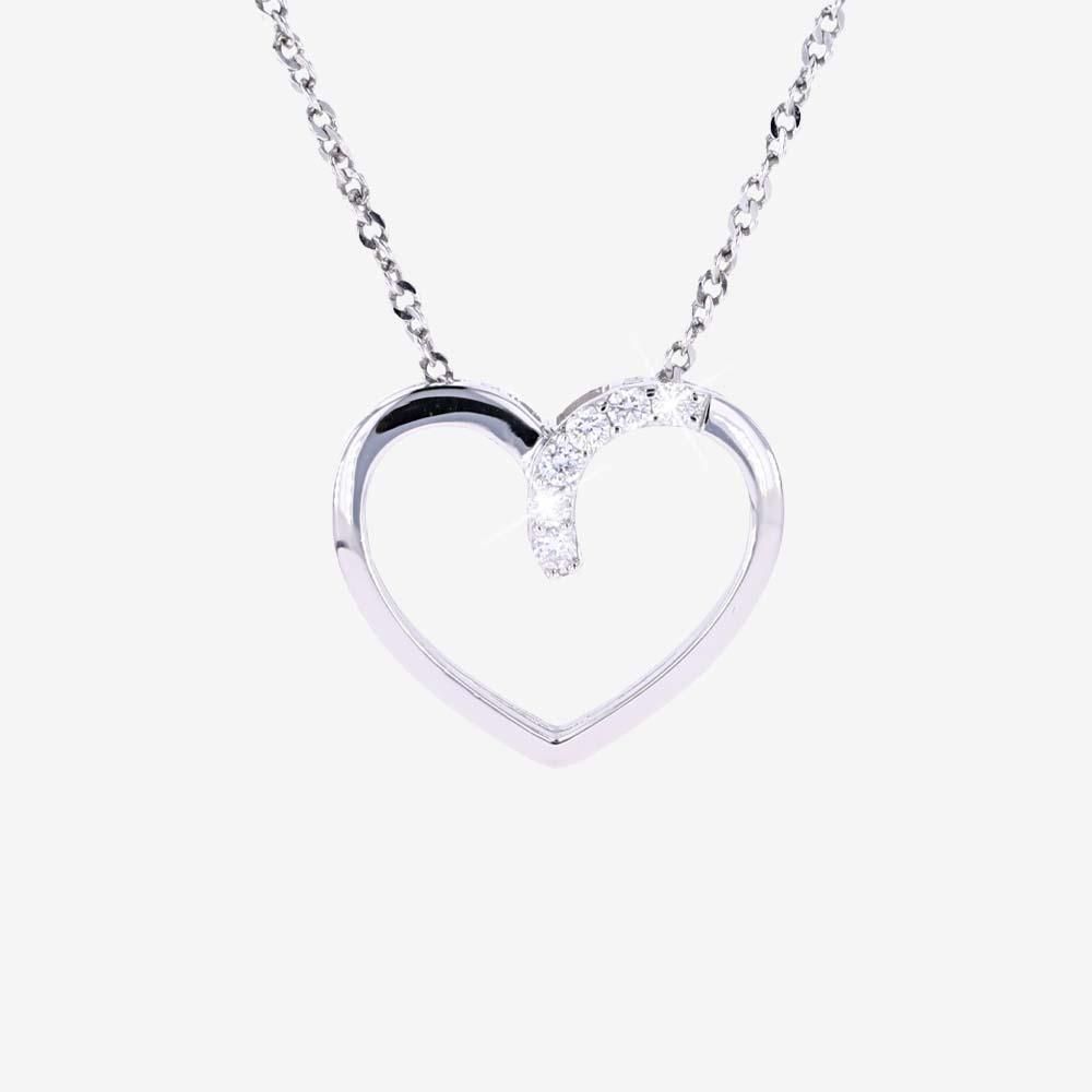 Silver Real Diamond Lab-Grown Heart Necklace .10ct