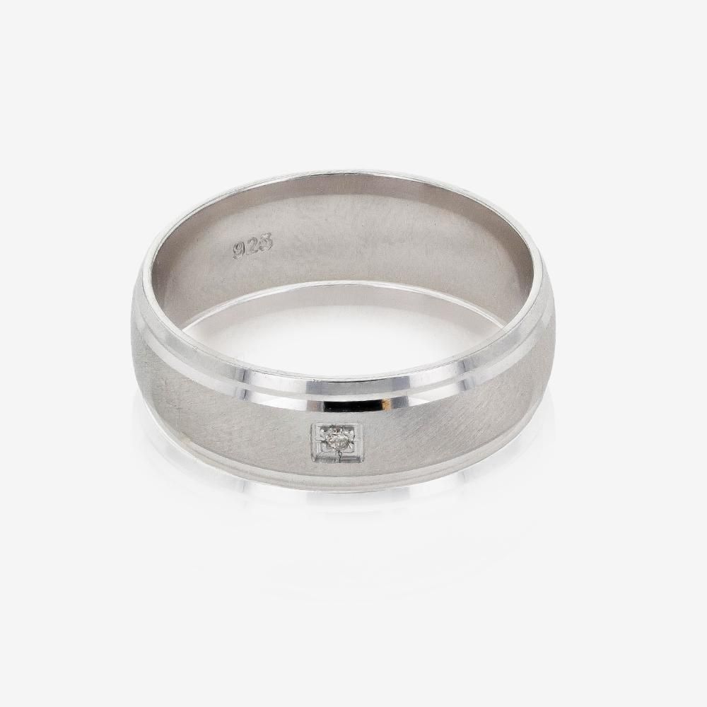 Silver Mens Heavyweight Diamond Band Ring