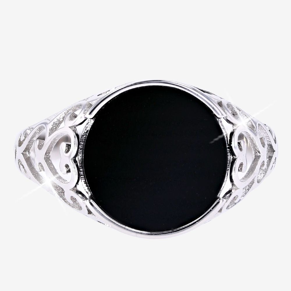 Silver Mens Onyx Signet Ring 