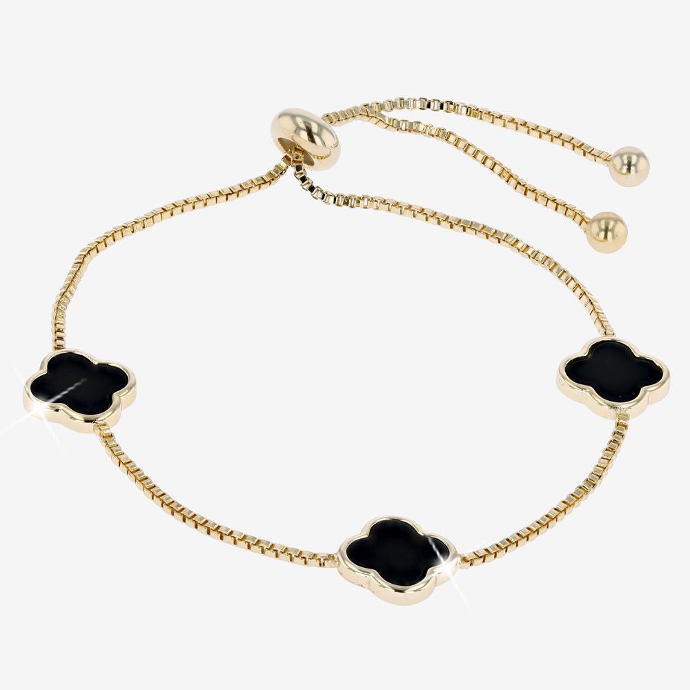 Real Onyx Friendship Bracelet, 4 Leaf Clover