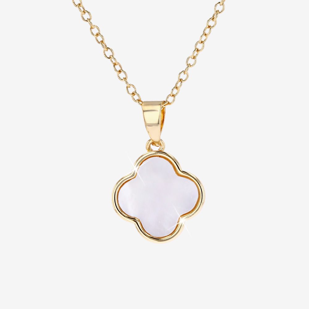 Gold Tone Mother Of Pearl 4 Leaf Clover Necklace 