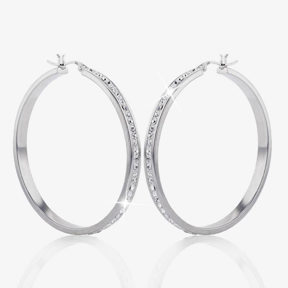 Silver Crystal Hoop Earrings - Extra Large