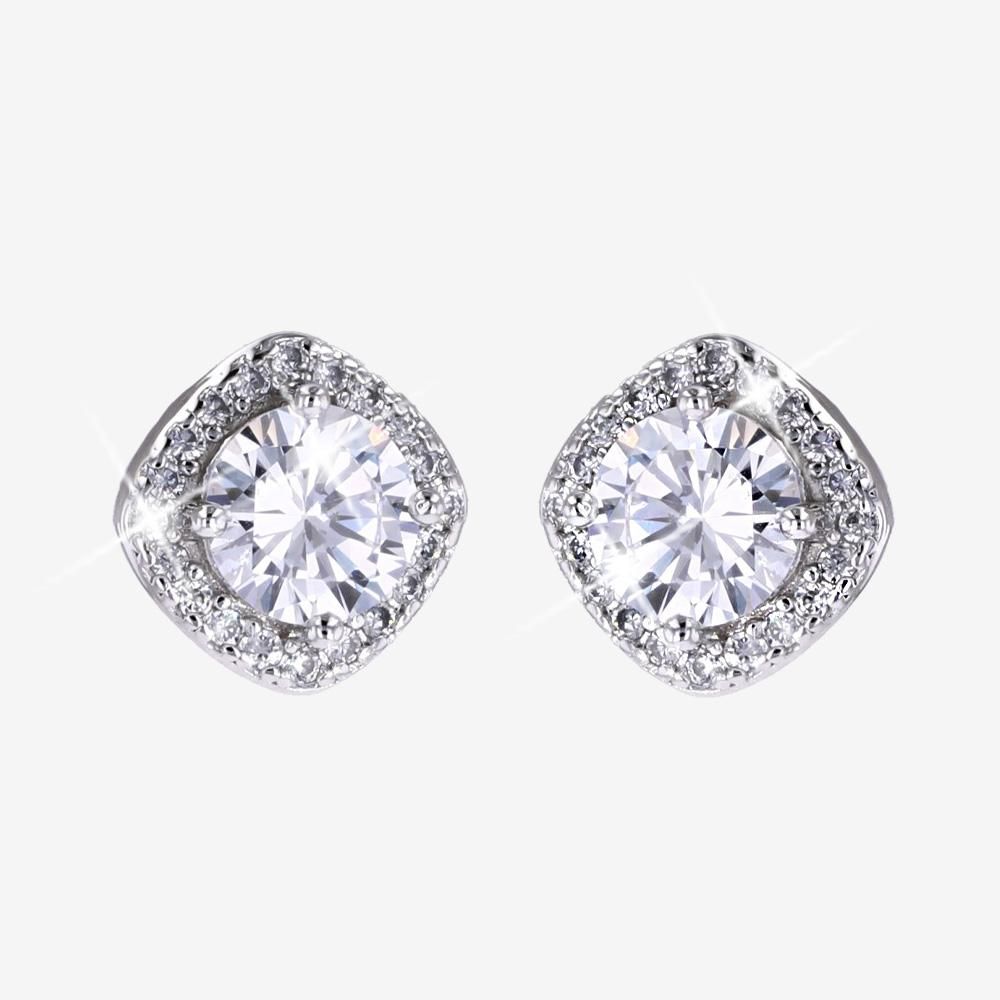 Silver Halo Cushion Earrings, DiamonFlash® 