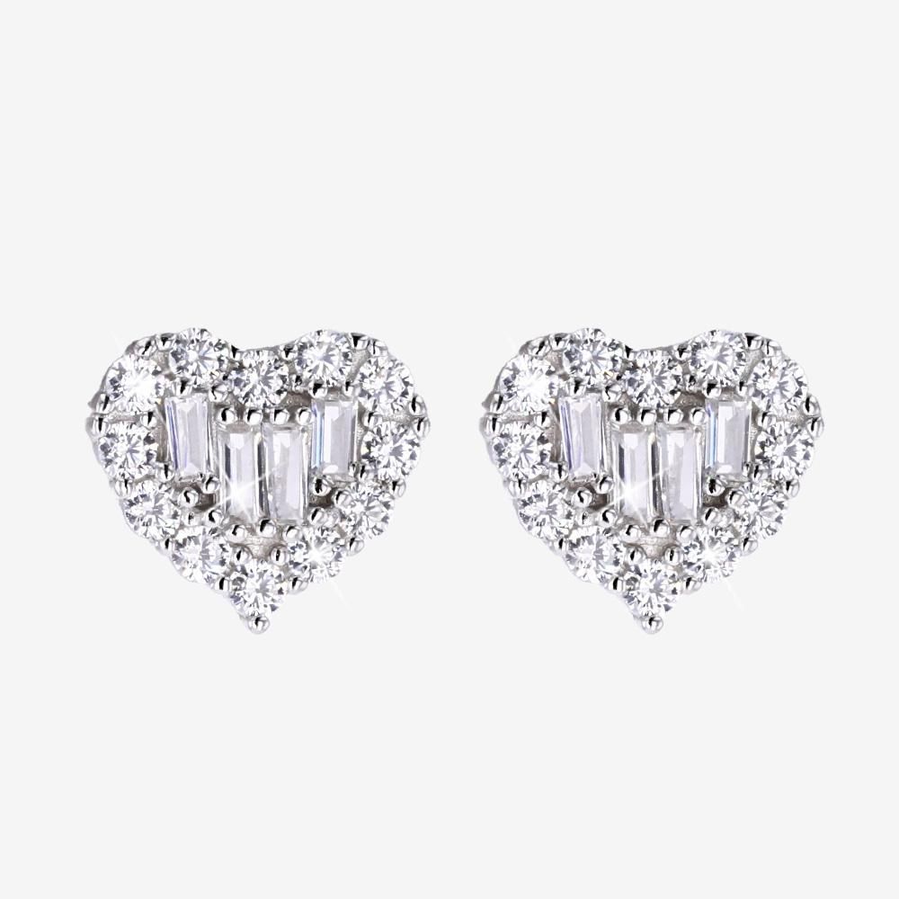 Silver Baguette Heart Earrings