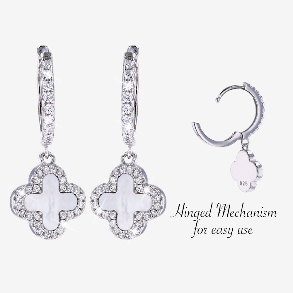 Silver Huggie With Mother Of Pearl Clover Drops