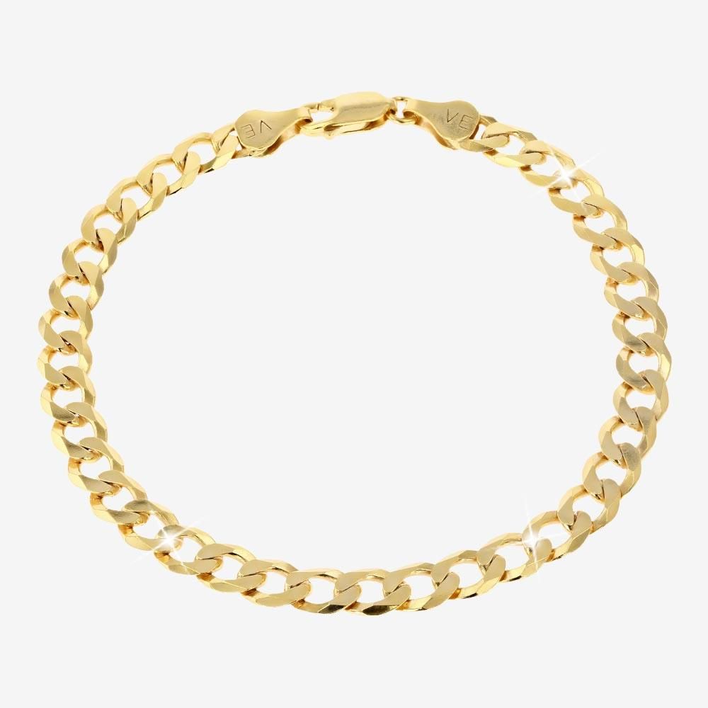 18ct Gold Vermeil on Silver Mens Solid Curb Bracelet - 8"