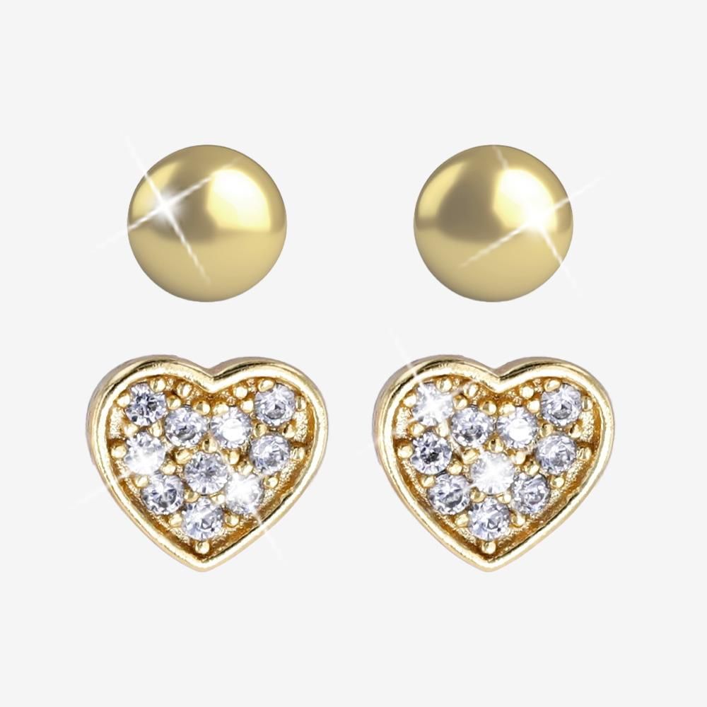 18ct Gold Vermeil On Silver Set Of 2 Earrings, Heart + Ball
