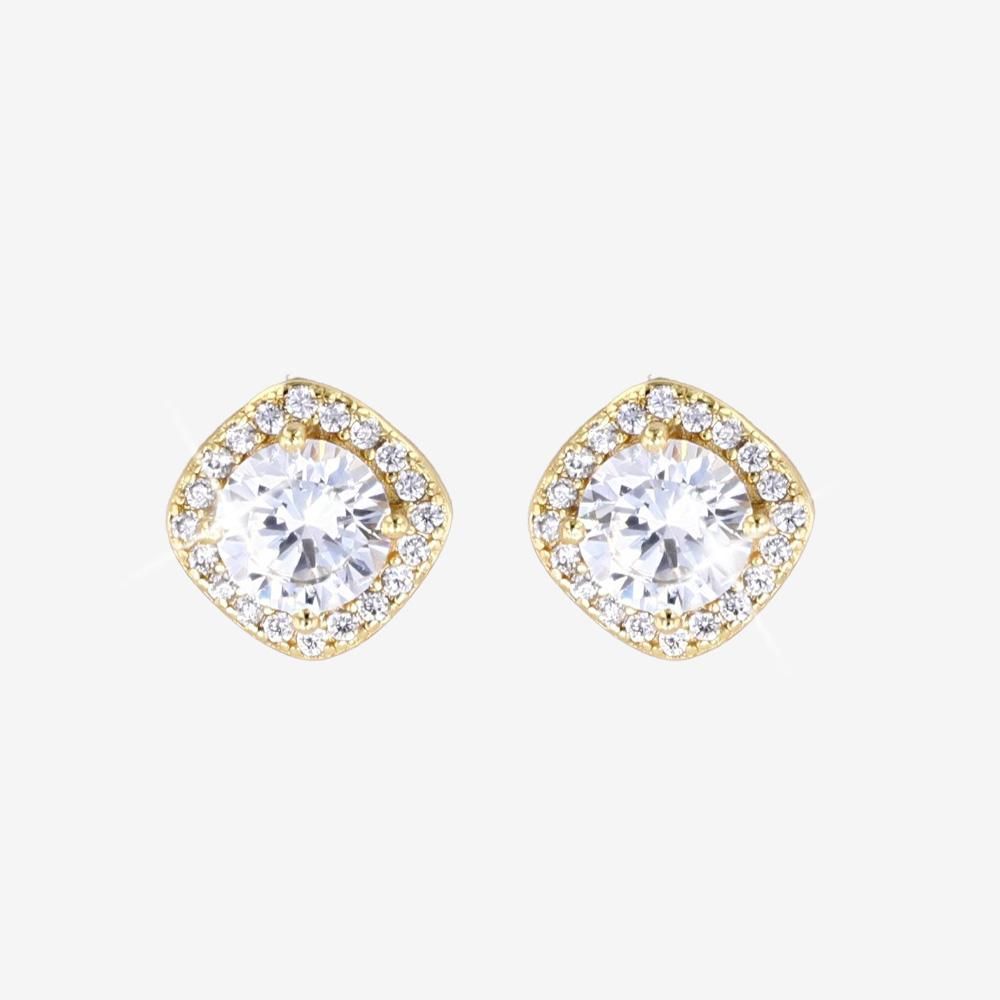 18ct Gold Vermeil On Silver Halo Studs Cushion