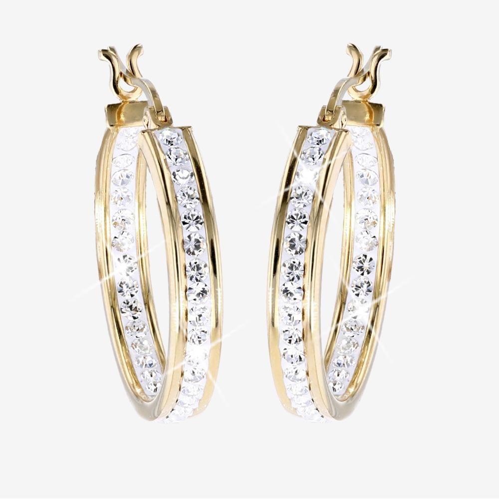 18ct Gold Vermeil On Silver Crystal Hoops 25mm
