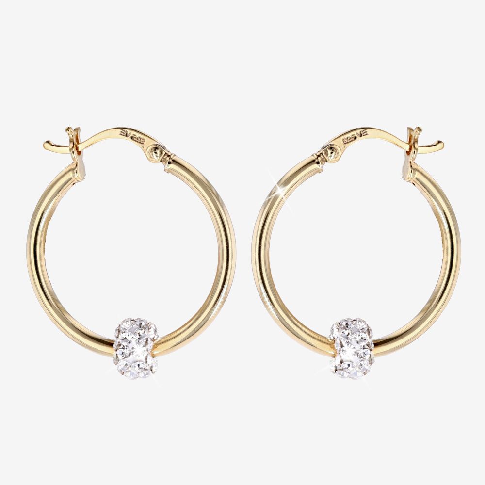 18ct Gold Vermeil On Silver Hoops With Crystal Bead