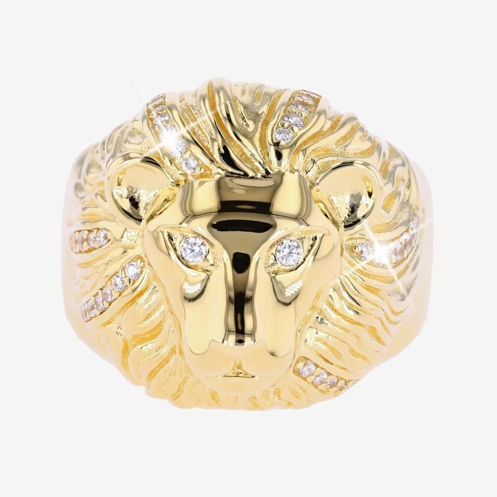18ct Gold Vermeil On Silver Mens Lion Ring - Super Heavyweight